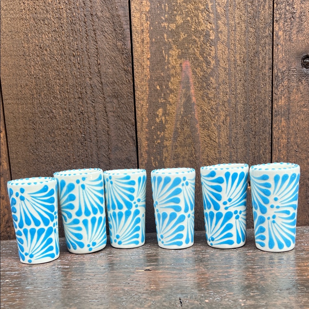 Blue and White Ceramic Talavera Shot Glasses Set